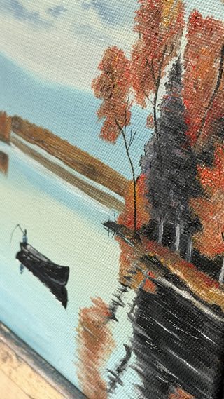 Rowboat on an Autumn Lake Mini Landscape Oil Painting — photo 3