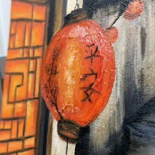 Red Lantern Alley Landscape Oil Painting — photo 2