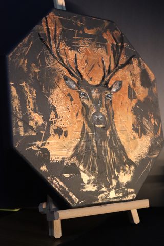 Metalik Geyik Yağlı Boya Tablo — 2. fotoğraf