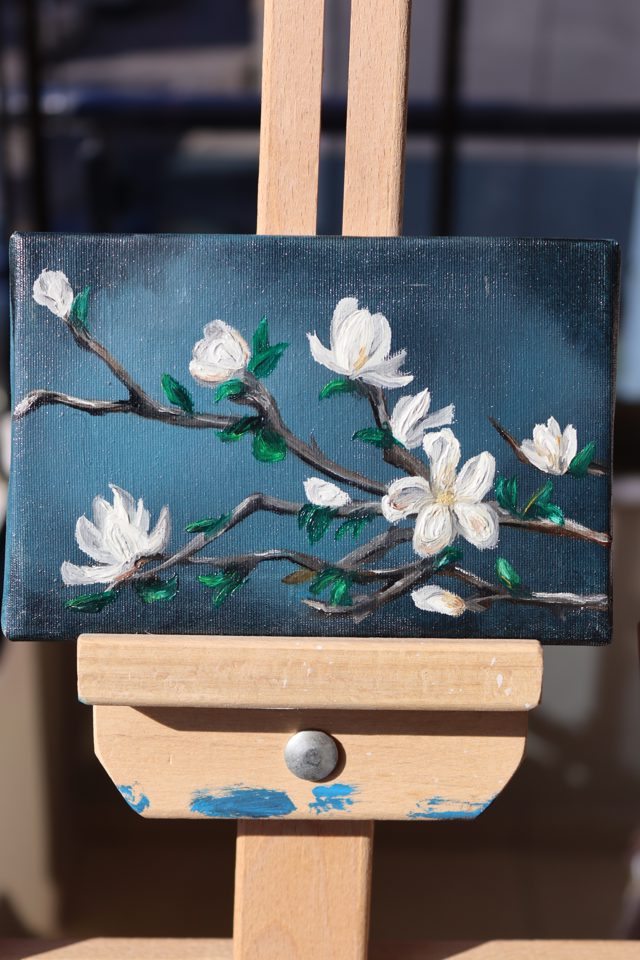White Magnolia Branch Mini Oil Painting