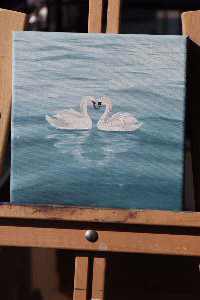 Swans in Love Mini Oil Painting
