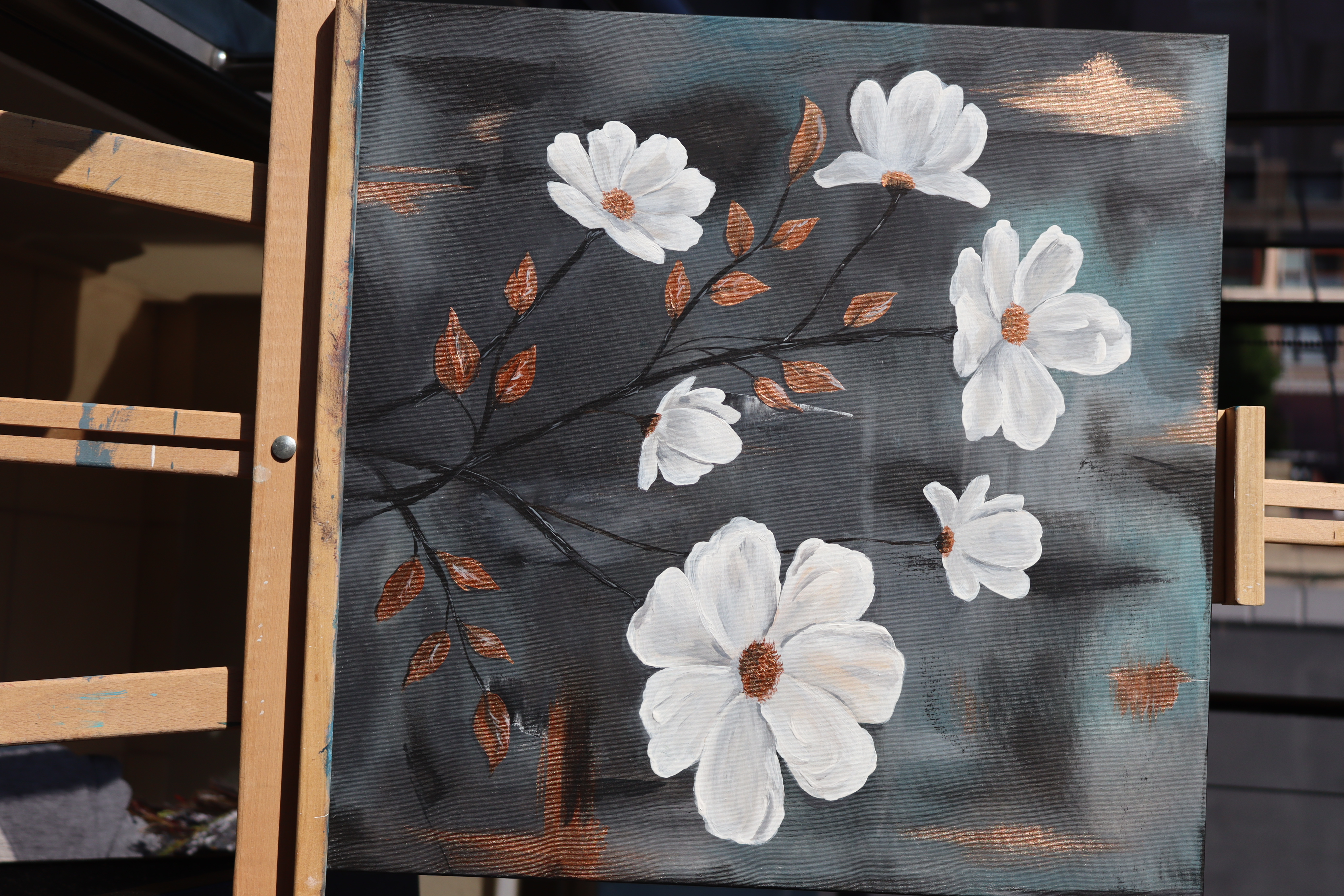Golden Leaf Blossoms Oil Painting
