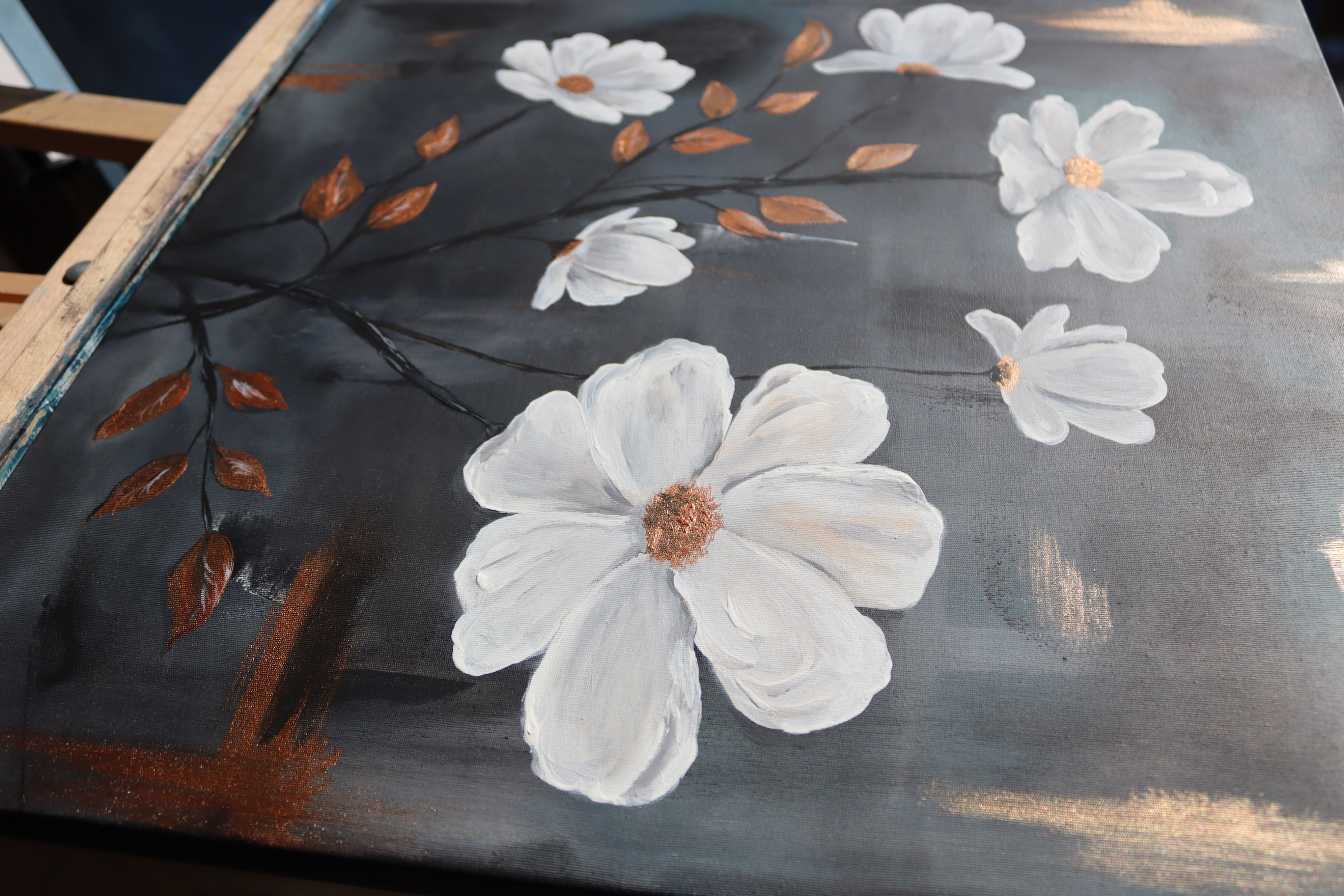 Golden Leaf Blossoms Oil Painting